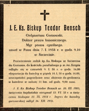 Nekrolog biskupa Teodora Benscha